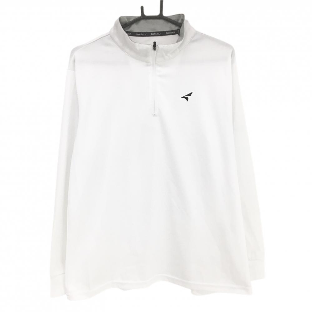 【美品】ツアーステージ 長袖ハイネックシャツ 白 ハーフジップ ロゴ メンズ LL ゴルフウェア TOURSTAGE