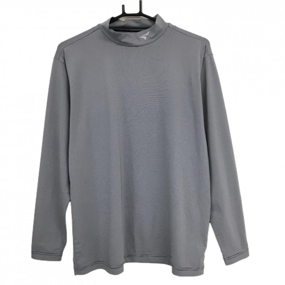 【美品】ツアーステージ 長袖ハイネックシャツ ネイビー×白 細ボーダー ストレッチ メンズ L ゴルフウェア TOURSTAGE