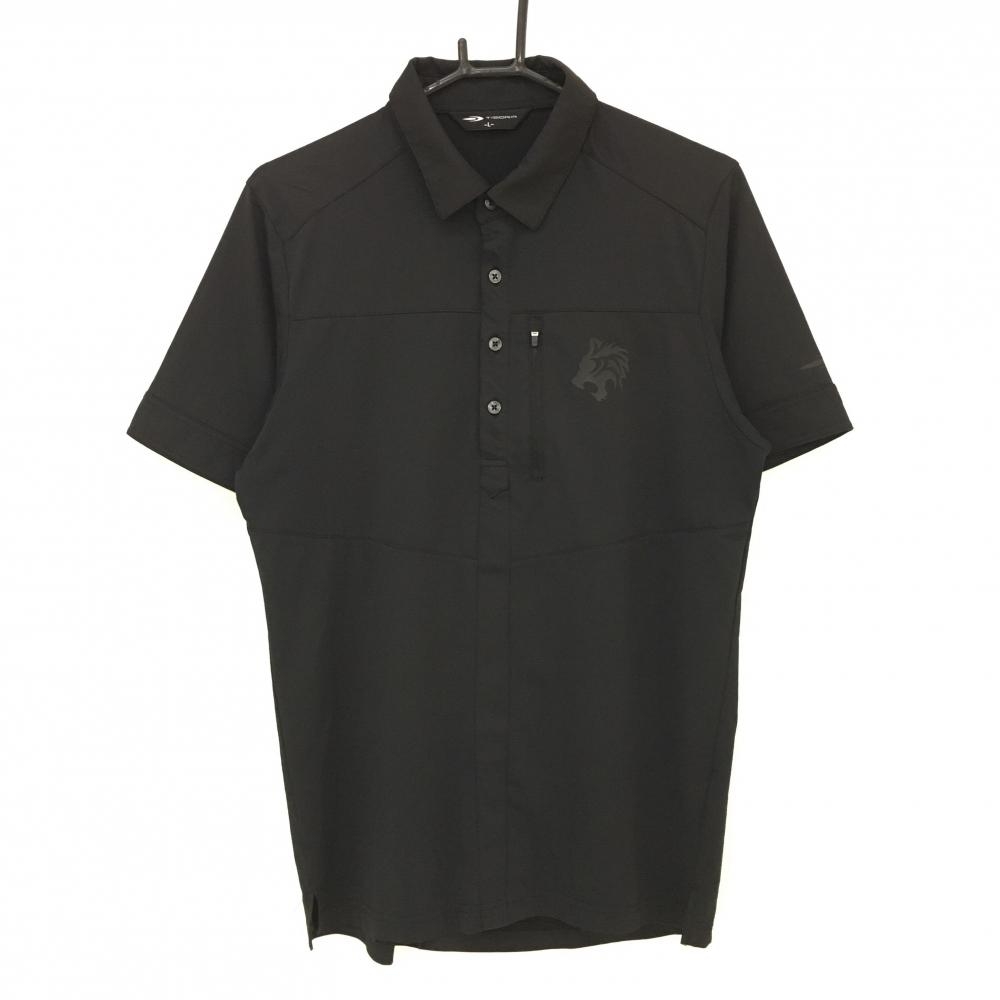 【美品】ティゴラ 半袖ポロシャツ 黒 ロゴプリント メンズ L ゴルフウェア TIGORA