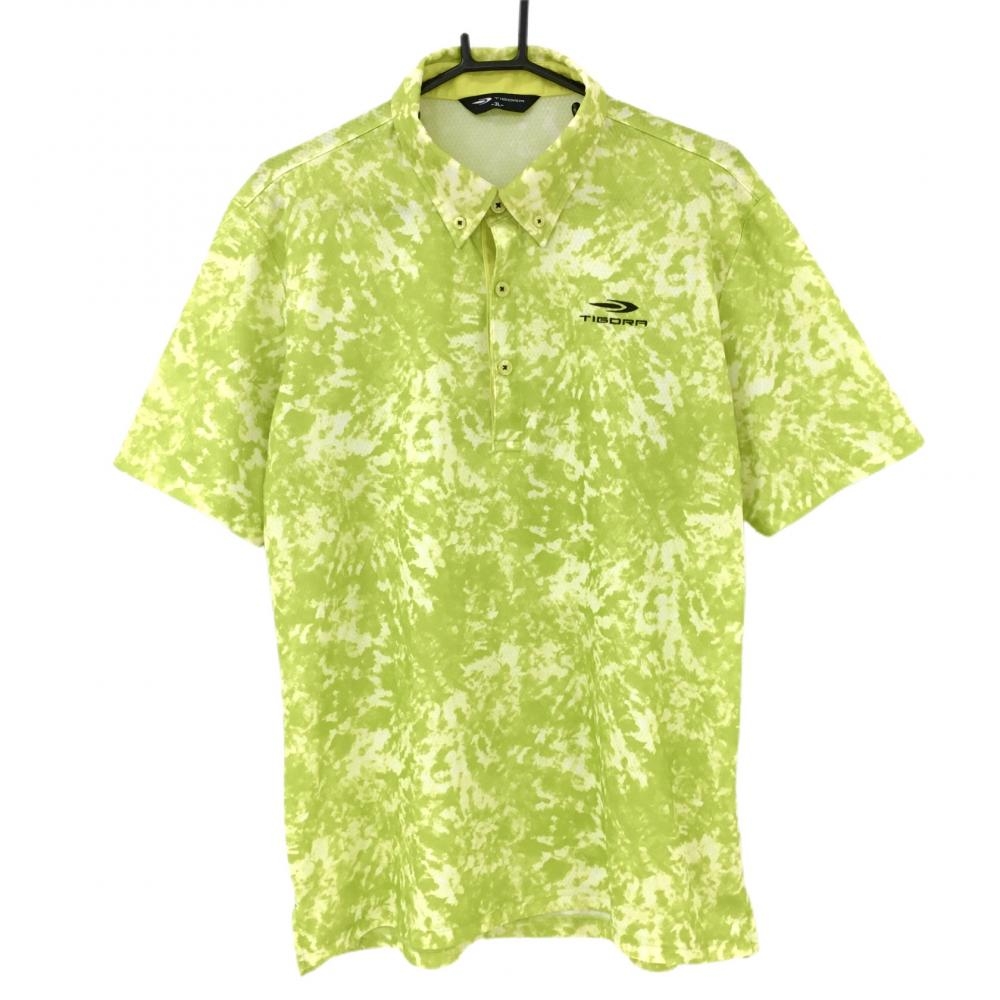 【超美品】ティゴラ 半袖ポロシャツ ライトグリーン×白 総柄 メンズ 3L ゴルフウェア 大きいサイズ TIGORA 画像