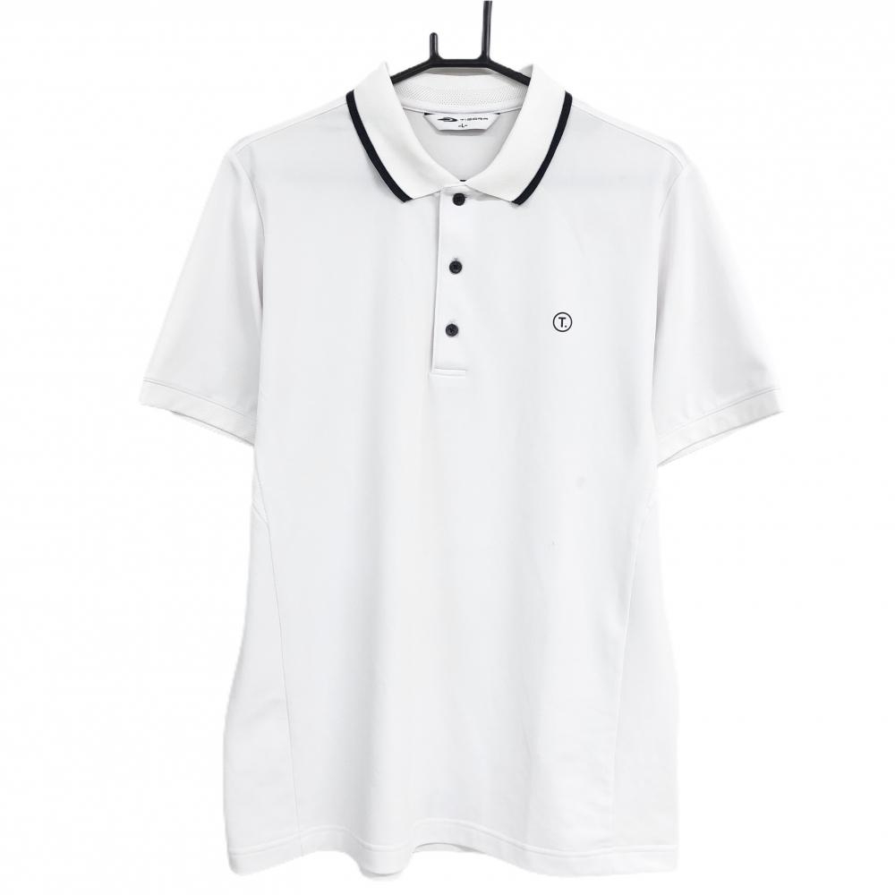 【美品】ティゴラ 半袖ポロシャツ 白 襟一部メッシュ編み メンズ L ゴルフウェア TIGORA