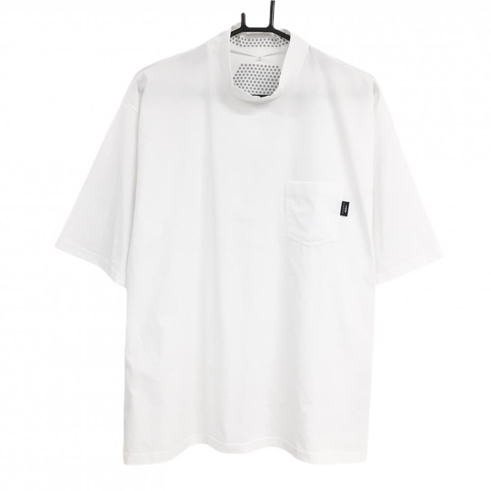 【超美品】ティゴラ 半袖シャツ　白　襟ハイネック　胸ポケット　速乾生地 メンズ L ゴルフウェア TIGORA