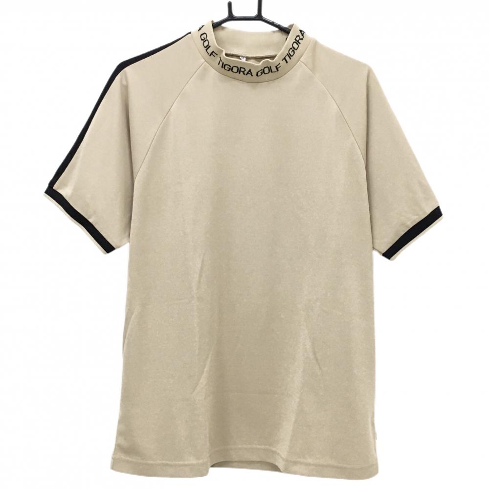 【超美品】ティゴラ 半袖ハイネックシャツ ベージュ×黒 ネックロゴ メンズ XL ゴルフウェア TIGORA