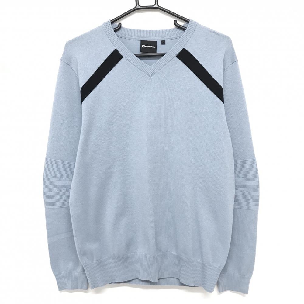 【美品】テーラーメイド セーター ブルーグレー×黒 ウール混 Vネック ニット メンズ L ゴルフウェア TaylorMade