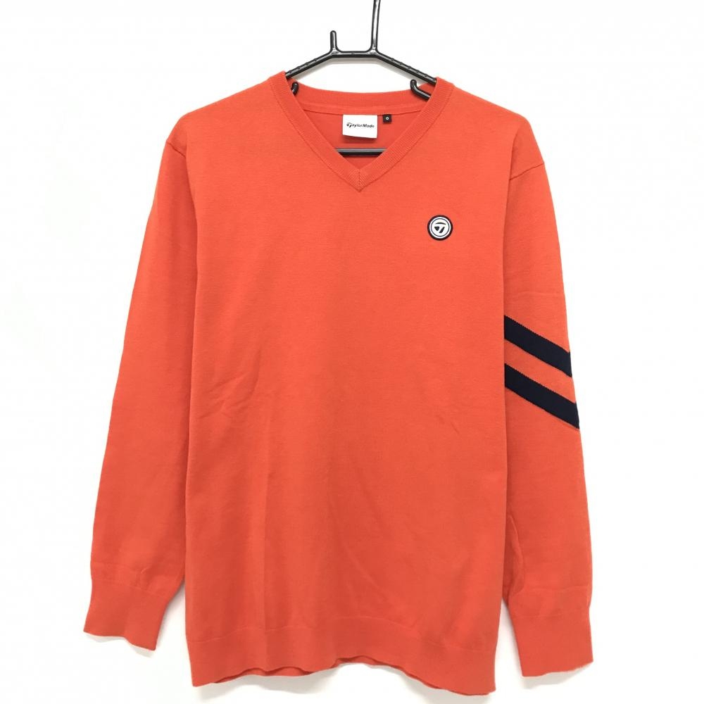 【美品】テーラーメイド セーター オレンジ×ネイビー 袖2ライン ウール混 ニット  メンズ O ゴルフウェア TaylorMade