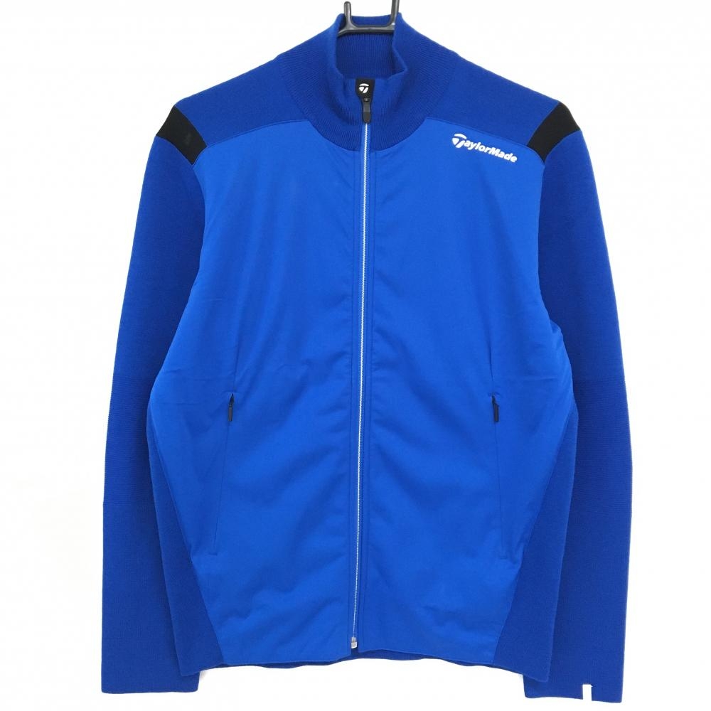 【美品】テーラーメイド 異素材ジャケット ブルー×黒 肩ロゴ ウール混 メンズ M ゴルフウェア TaylorMade