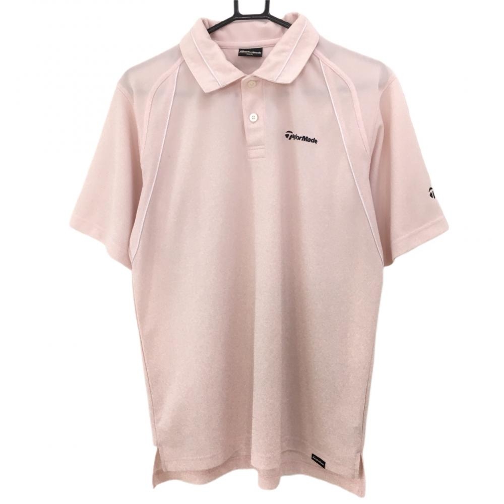 【美品】テーラーメイド 半袖ポロシャツ ピンク パイピンク白 メッシュ調  メンズ L ゴルフウェア TaylorMade 画像