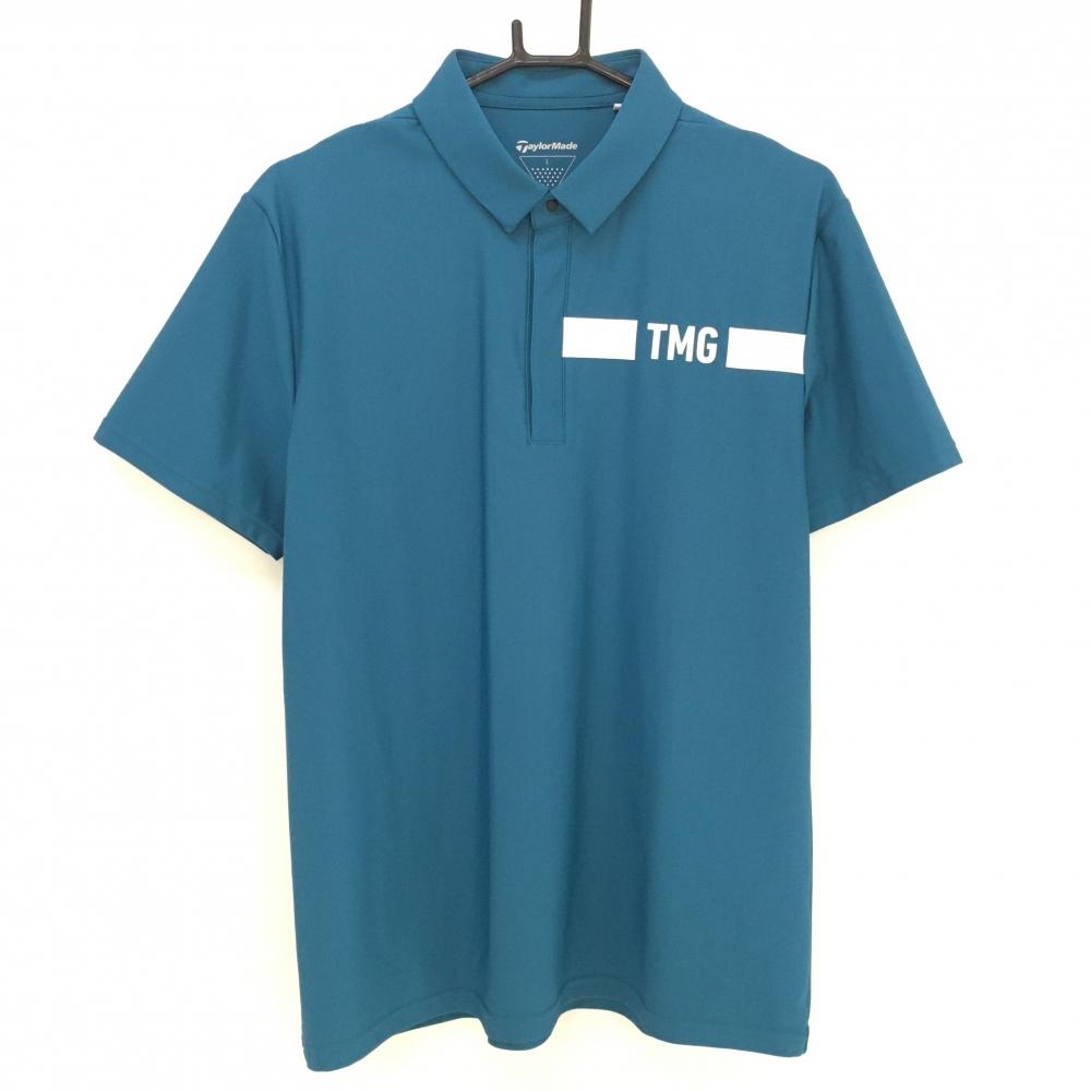 【超美品】テーラーメイド 半袖ポロシャツ ブルーグリーン×白 プリント メンズ L ゴルフウェア TaylorMade