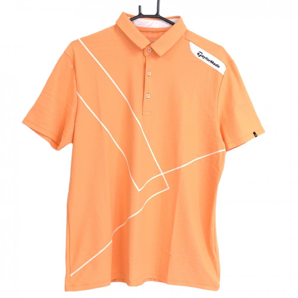 【超美品】テーラーメイド 半袖ポロシャツ オレンジ×白 腹部ライン メンズ L ゴルフウェア TaylorMade