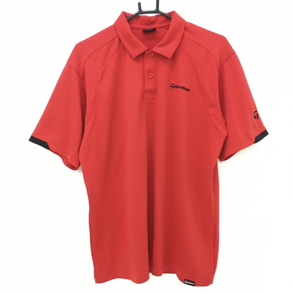 テーラーメイド 半袖ポロシャツ レッド ロゴ黒 一部メッシュ調 メンズ O ゴルフウェア TaylorMade