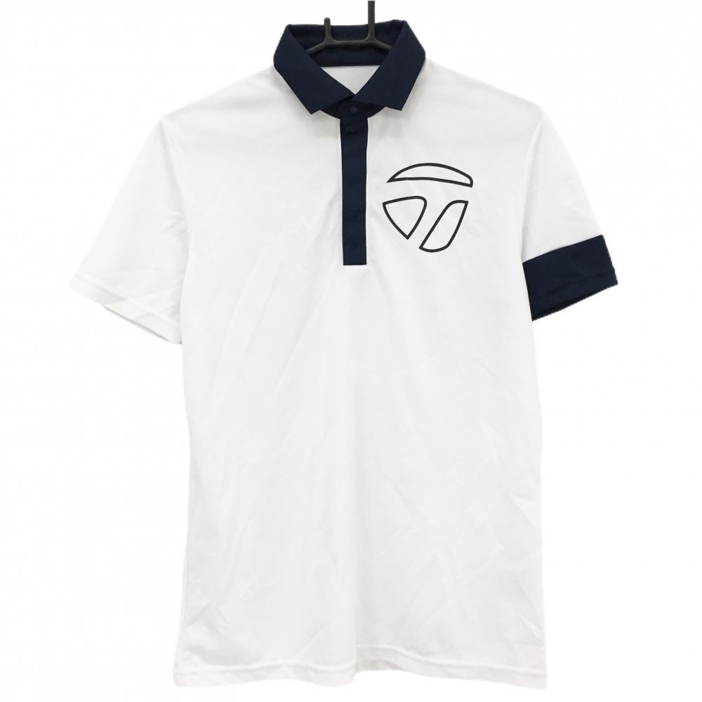 【超美品】テーラーメイド 半袖ポロシャツ 白×ネイビー スナップボタン 袖バイカラー メンズ  ゴルフウェア TaylorMade