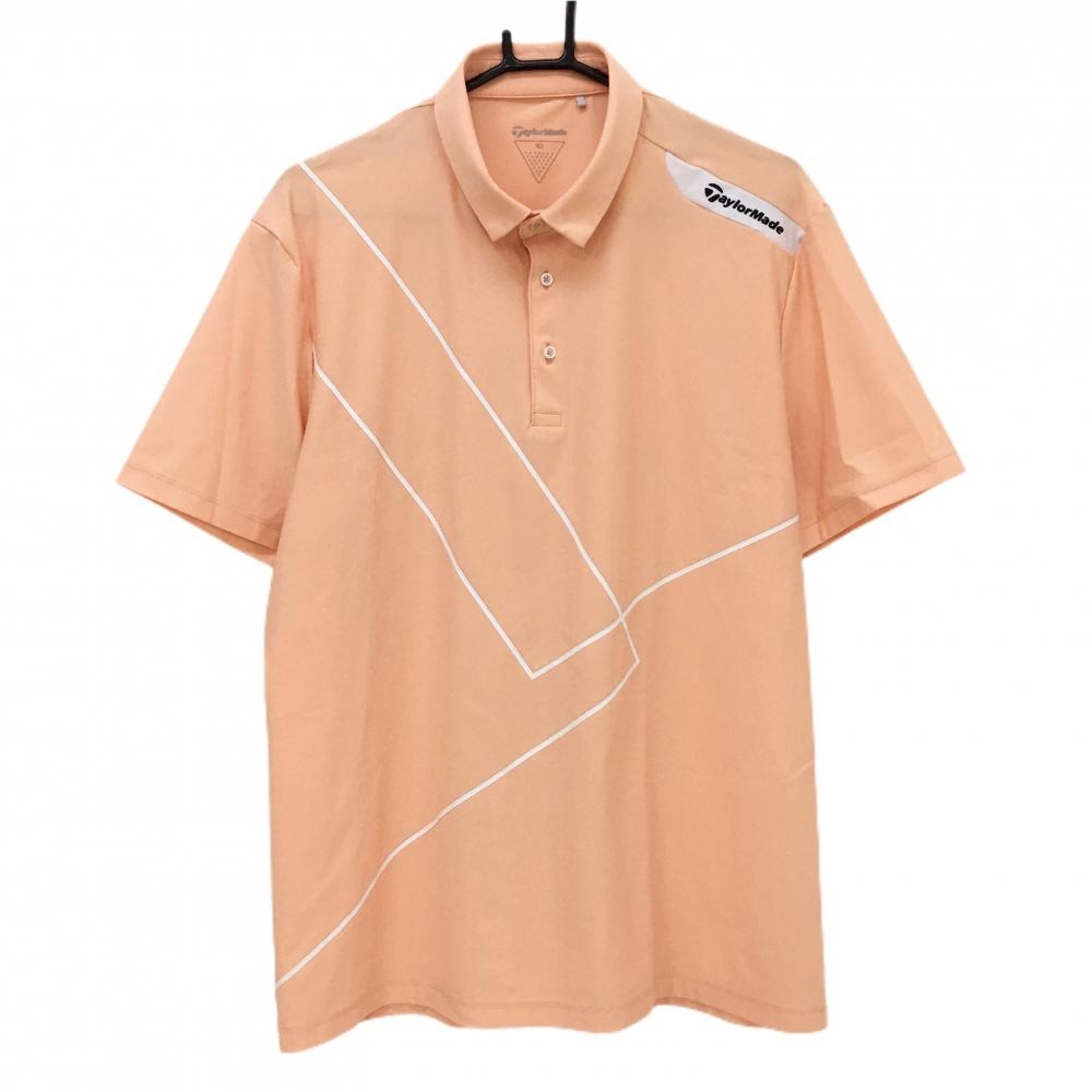 【超美品】テーラーメイド 半袖ポロシャツ サーモンオレンジ×白 肩ロゴ メンズ XO(XXL) ゴルフウェア TaylorMade