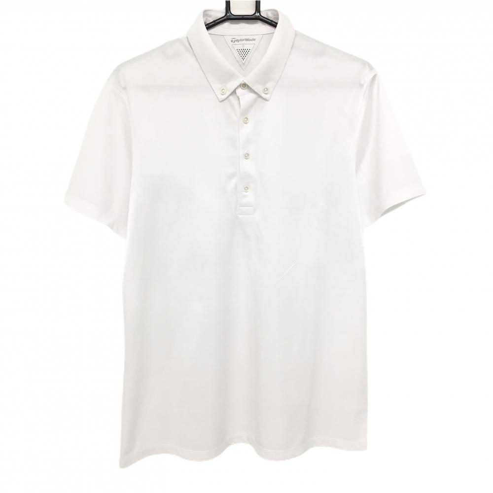 【美品】テーラーメイド 半袖ポロシャツ 白 前身頃地模様 ボタンダウン メンズ O ゴルフウェア TaylorMade