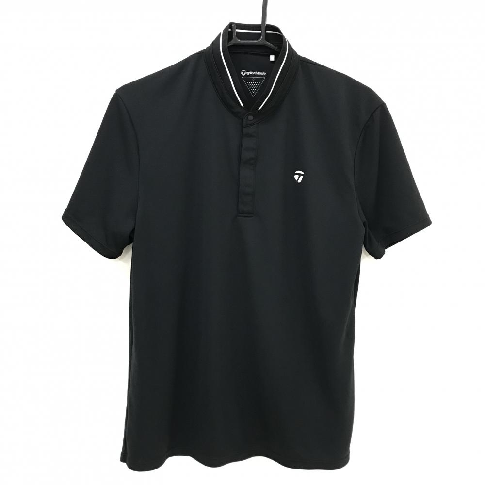 【超美品】テーラーメイド 半袖ポロシャツ 黒×白 立体ロゴ スタンドカラー スナップボタン メンズ O ゴルフウェア TaylorMade