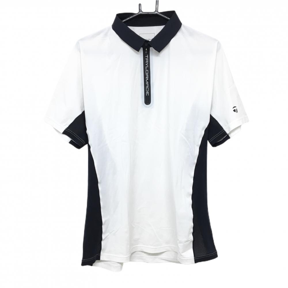 【超美品】テーラーメイド 半袖ポロシャツ 白×黒 ハーフジップ バイカラー メンズ O(XL) ゴルフウェア 2023年モデル TaylorMade