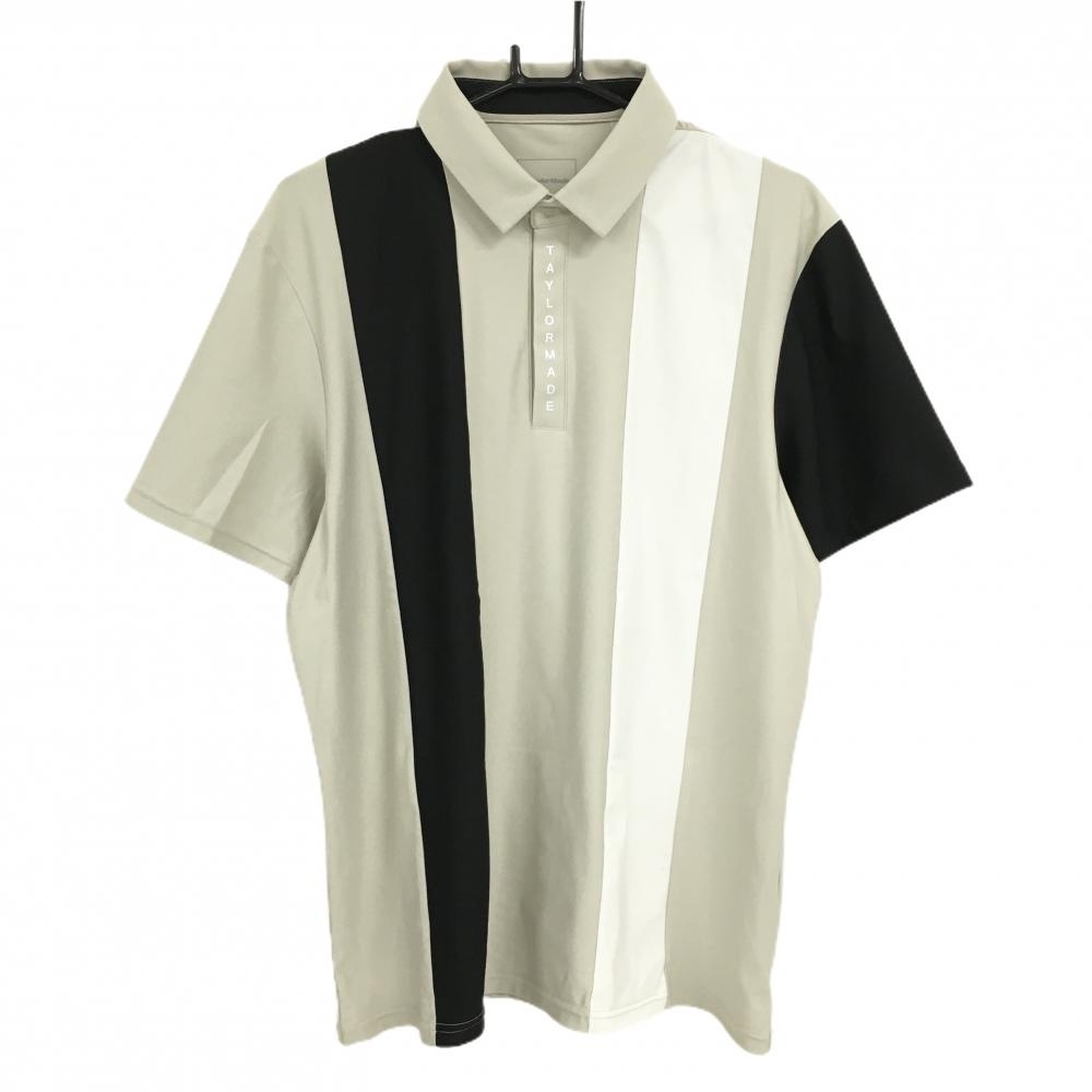 【超美品】テーラーメイド 半袖ポロシャツ ベージュ×黒 前立て部分ロゴ スナップボタン メンズ O ゴルフウェア TaylorMade