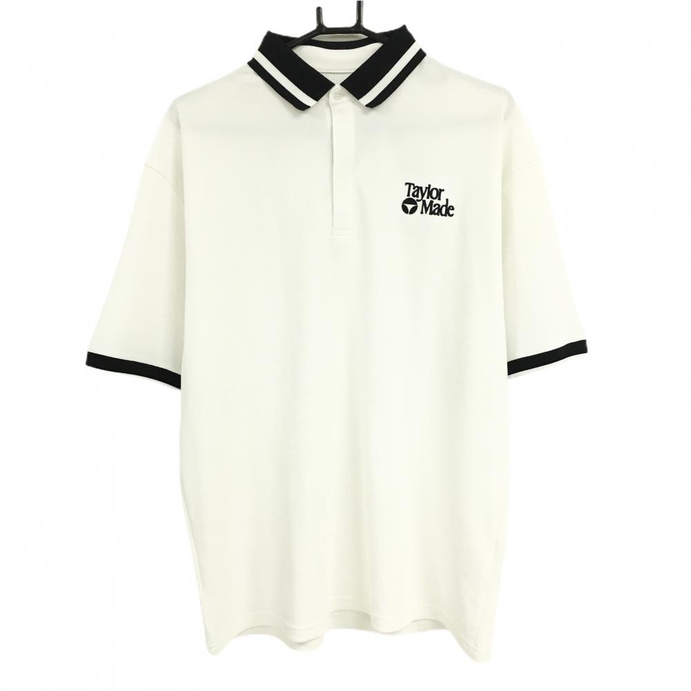 【超美品】テーラーメイド 半袖ポロシャツ 白 襟・ロゴ黒 織生地 通気性 スナップボタン メンズ O ゴルフウェア 2025年モデル TaylorMade