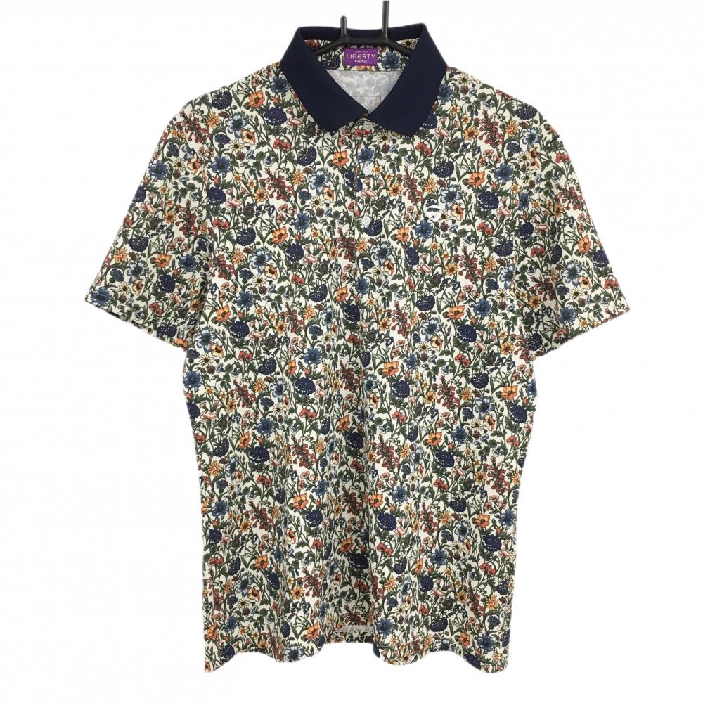 【超美品】テーラーメイド 半袖ポロシャツ ライトベージュ×マルチカラー 花柄 LIBERTY  メンズ O ゴルフウェア TaylorMade