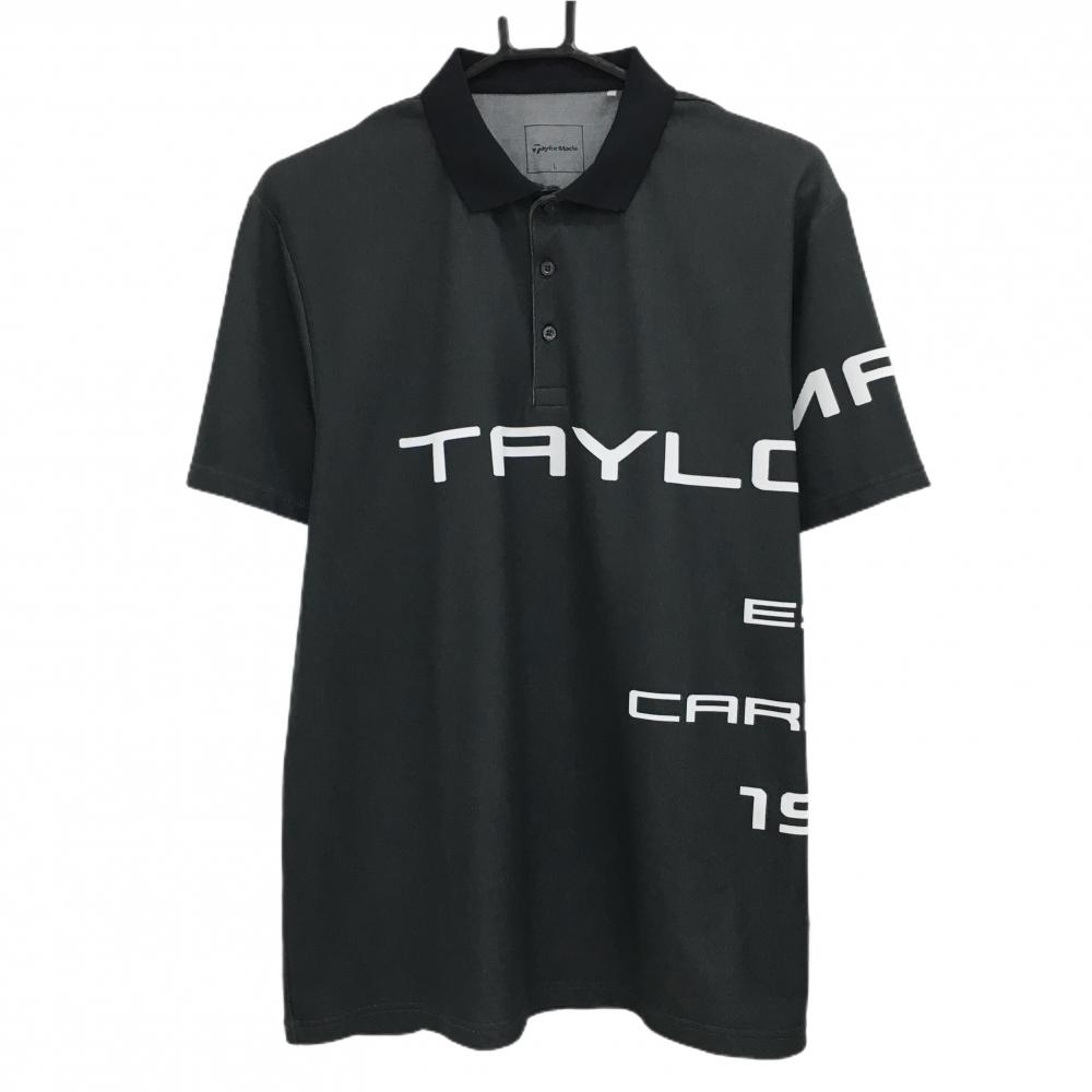 【美品】テーラーメイド 半袖ポロシャツ  杢黒×白 ビッグロゴ  メンズ L ゴルフウェア 2023年モデル TaylorMade