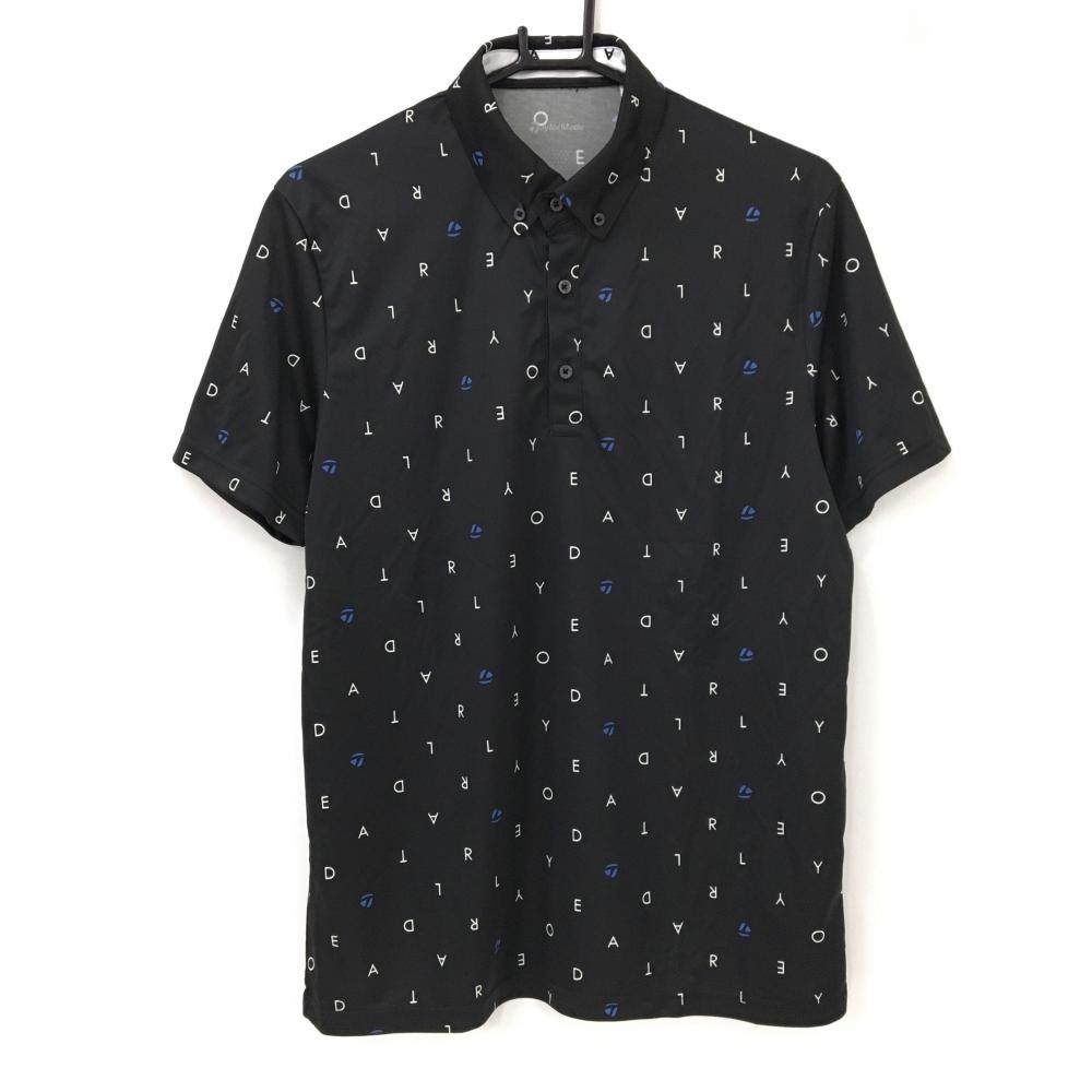 【超美品】テーラーメイド 半袖ポロシャツ 黒×白 ロゴ総柄 ボタンダウン メンズ L ゴルフウェア TaylorMade