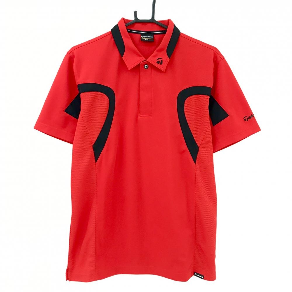 【美品】テーラーメイド 半袖ポロシャツ レッド×黒 ロゴ刺しゅう  メンズ L ゴルフウェア TaylorMade