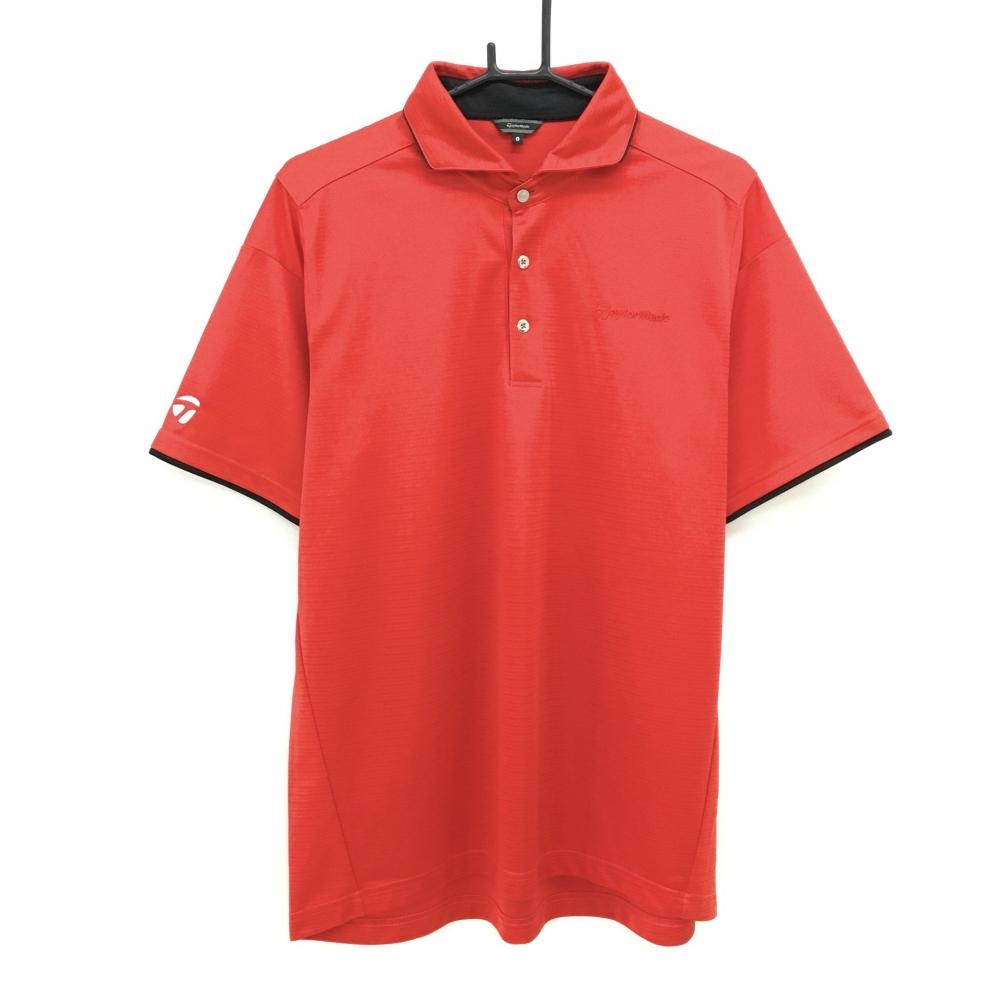 【超美品】テーラーメイド 半袖ポロシャツ レッド系 細ボーダー 胸ロゴ メンズ O ゴルフウェア TaylorMade