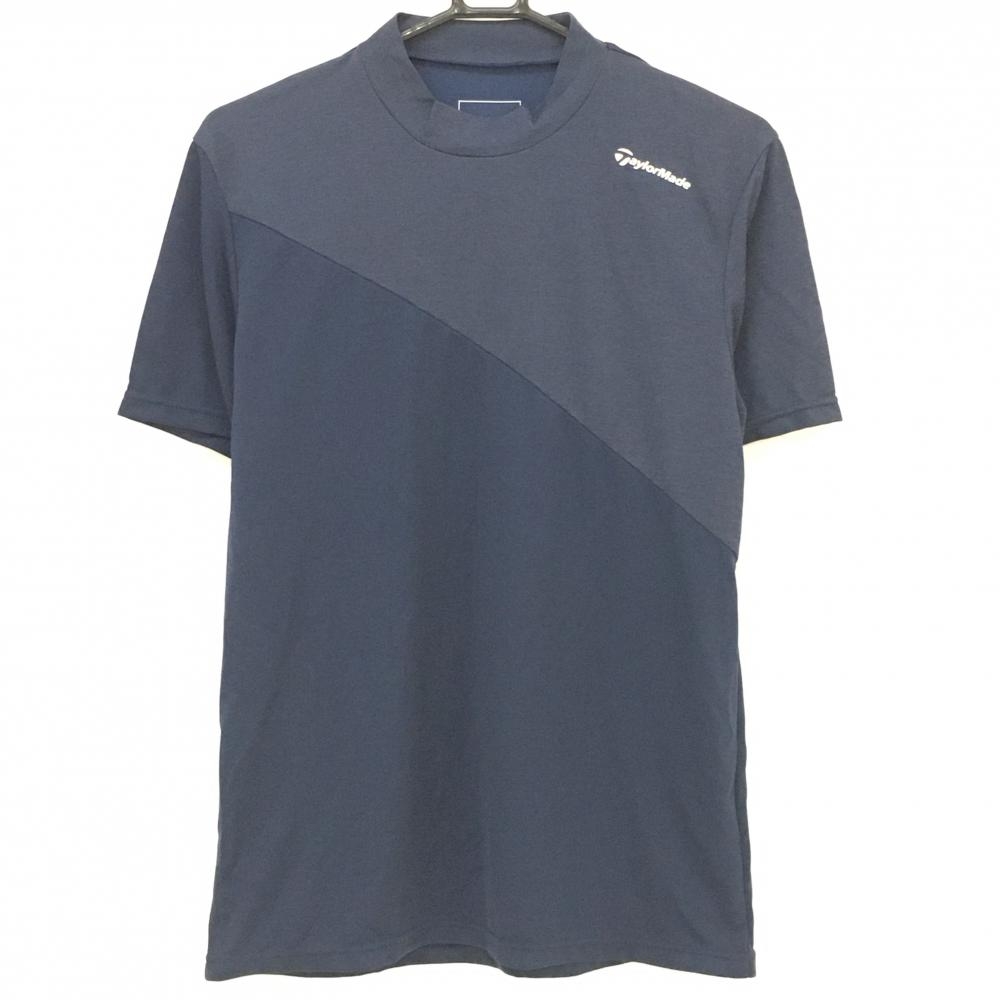 【超美品】テーラーメイド 半袖ハイネックシャツ ネイビー 肩ロゴ白 メンズ S ゴルフウェア TaylorMade