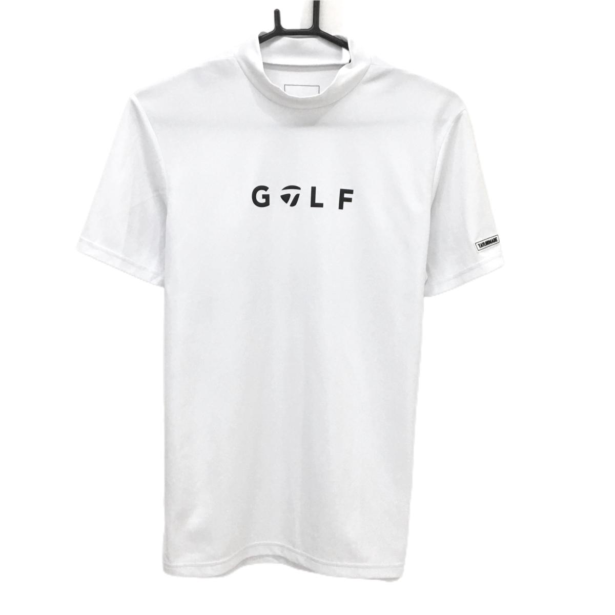 テーラーメイド 半袖ハイネックシャツ 白×黒 胸元プリント  メンズ S ゴルフウェア TaylorMade