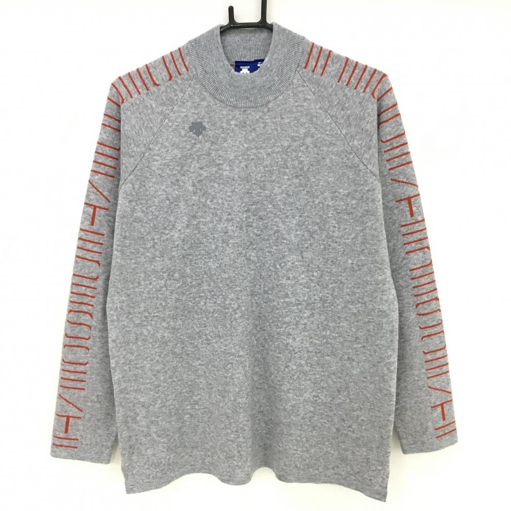 【美品】デサントゴルフ ハイネックセーター グレー×オレンジ 袖模様 ウール混 ニット 中田英寿 メンズ M ゴルフウェア DESCENTE