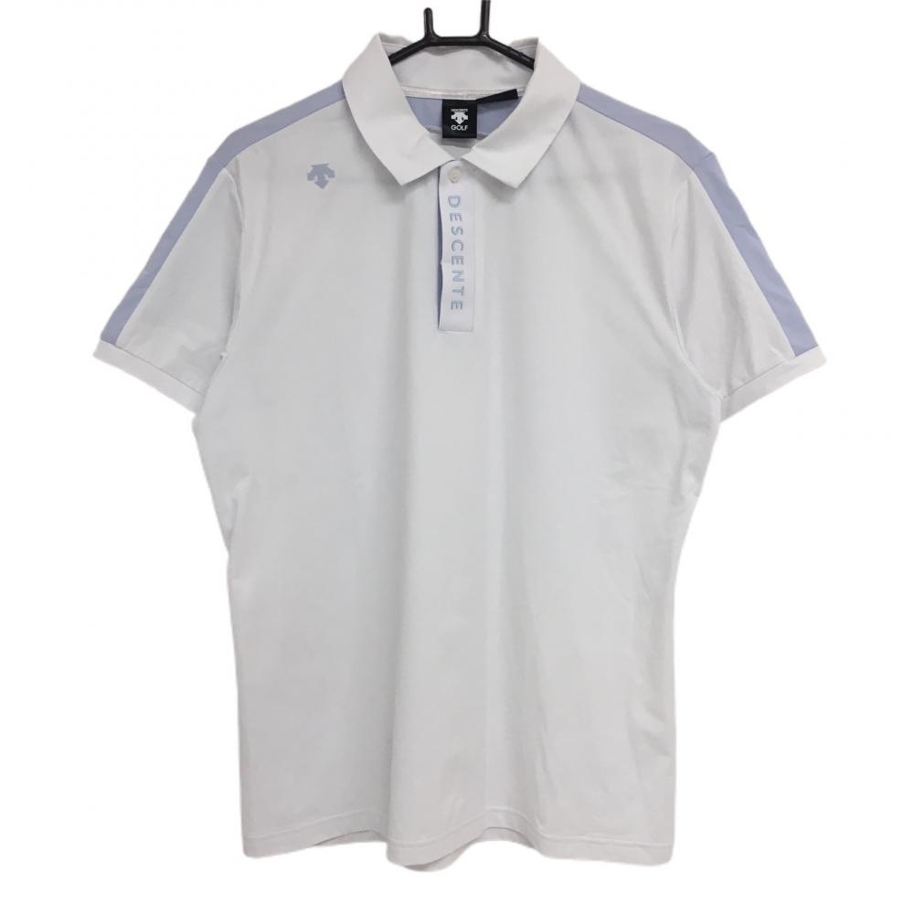 デサントゴルフ 半袖ポロシャツ 白×ライトブルー 中田英寿 ストレッチ  メンズ 0(XL) ゴルフウェア 2023年モデル DESCENTE 画像