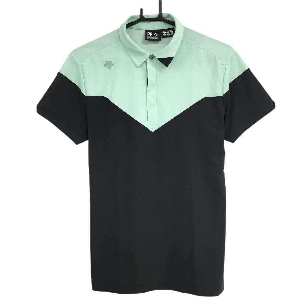 デサントゴルフ 半袖ポロシャツ 黒×ライトグリーン バイカラー 切替 中田英寿 メンズ M ゴルフウェア DESCENTE