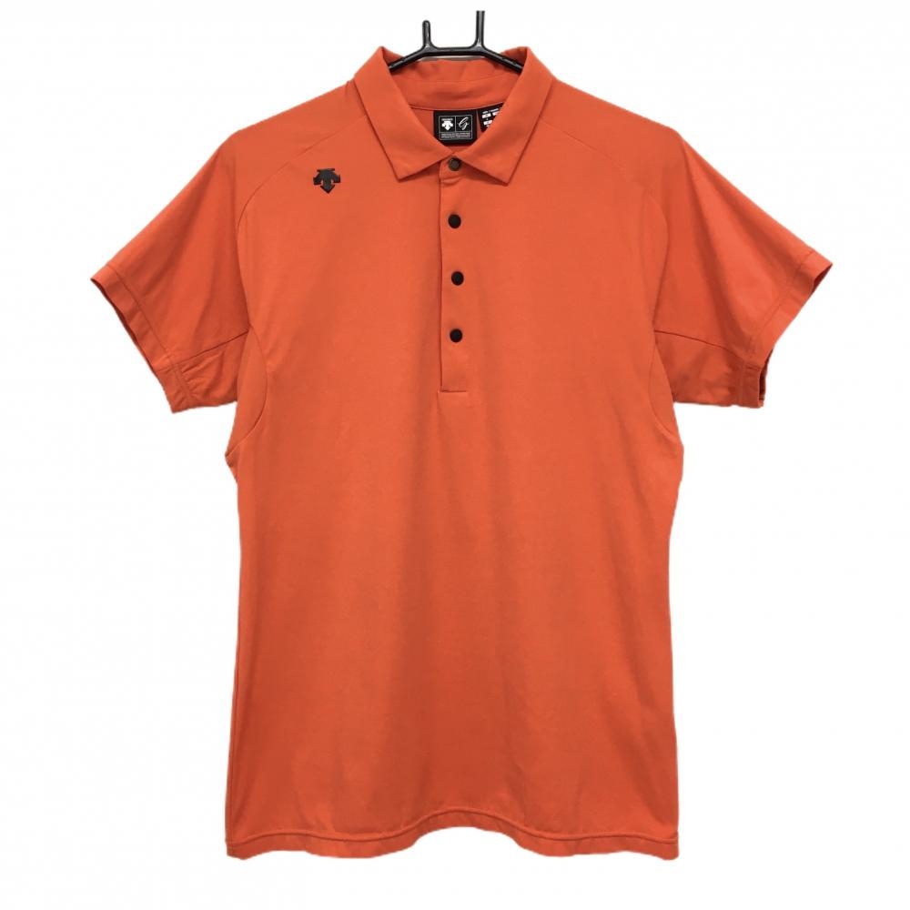 【美品】デサントゴルフ 半袖ポロシャツ レッドオレンジ系 スナップボタン 袖下裏メッシュ 中田英寿  メンズ L ゴルフウェア DESCENTE