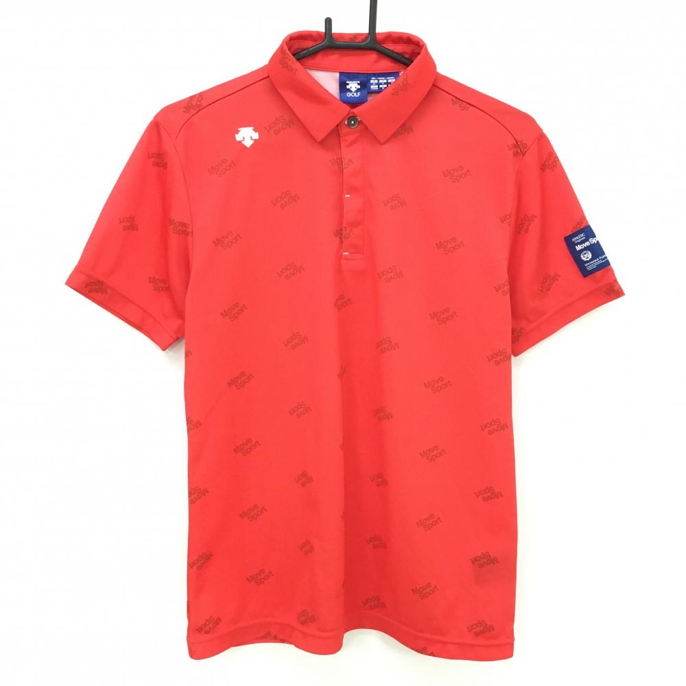 デサントゴルフ 半袖ポロシャツ レッド ロゴ総柄 中田英寿  メンズ M ゴルフウェア DESCENTE