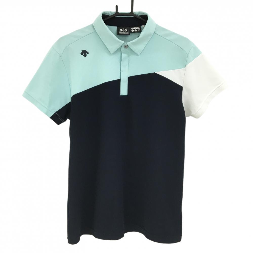 デサントゴルフ 半袖ポロシャツ ライトブルー×ネイビー 切替 中田英寿  メンズ O ゴルフウェア DESCENTE