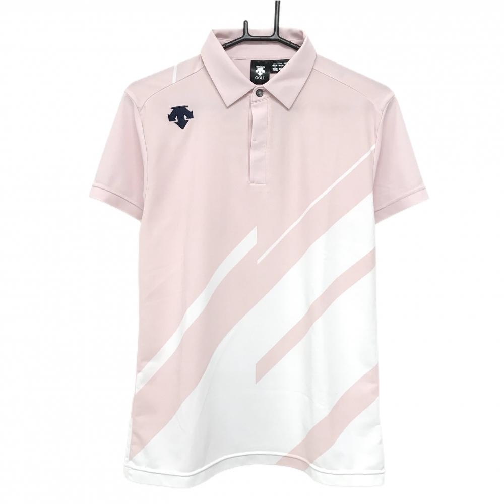 デサント 半袖ポロシャツ ライトピンク×白 ロゴ刺しゅう 中田英寿  メンズ M ゴルフウェア DESCENTE