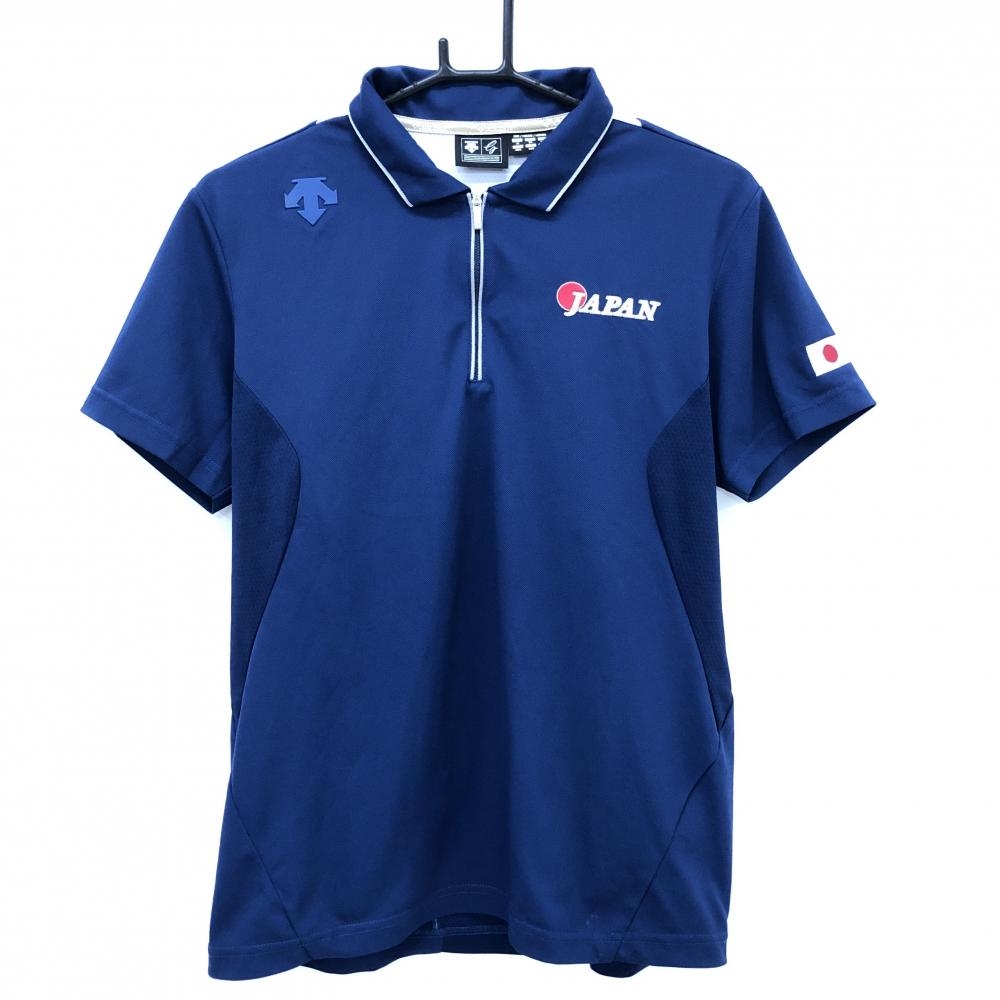 デサントゴルフ 半袖ポロシャツ ネイビー×レッド×白 JAPAN 中田英寿 メンズ M ゴルフウェア DESCENTE