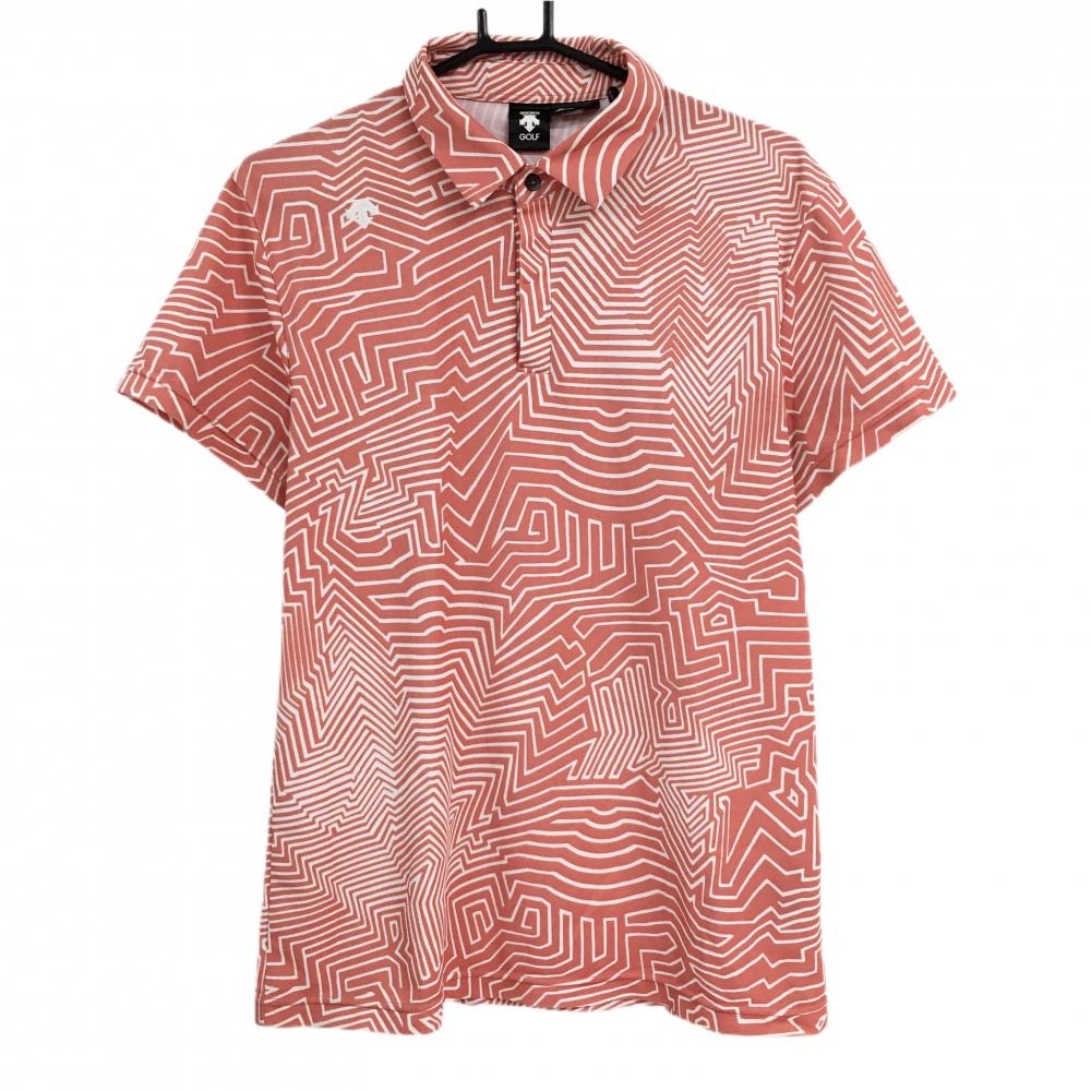 デサントゴルフ 半袖ポロシャツ レッド系×白 総柄 中田英寿  メンズ O ゴルフウェア DESCENTE