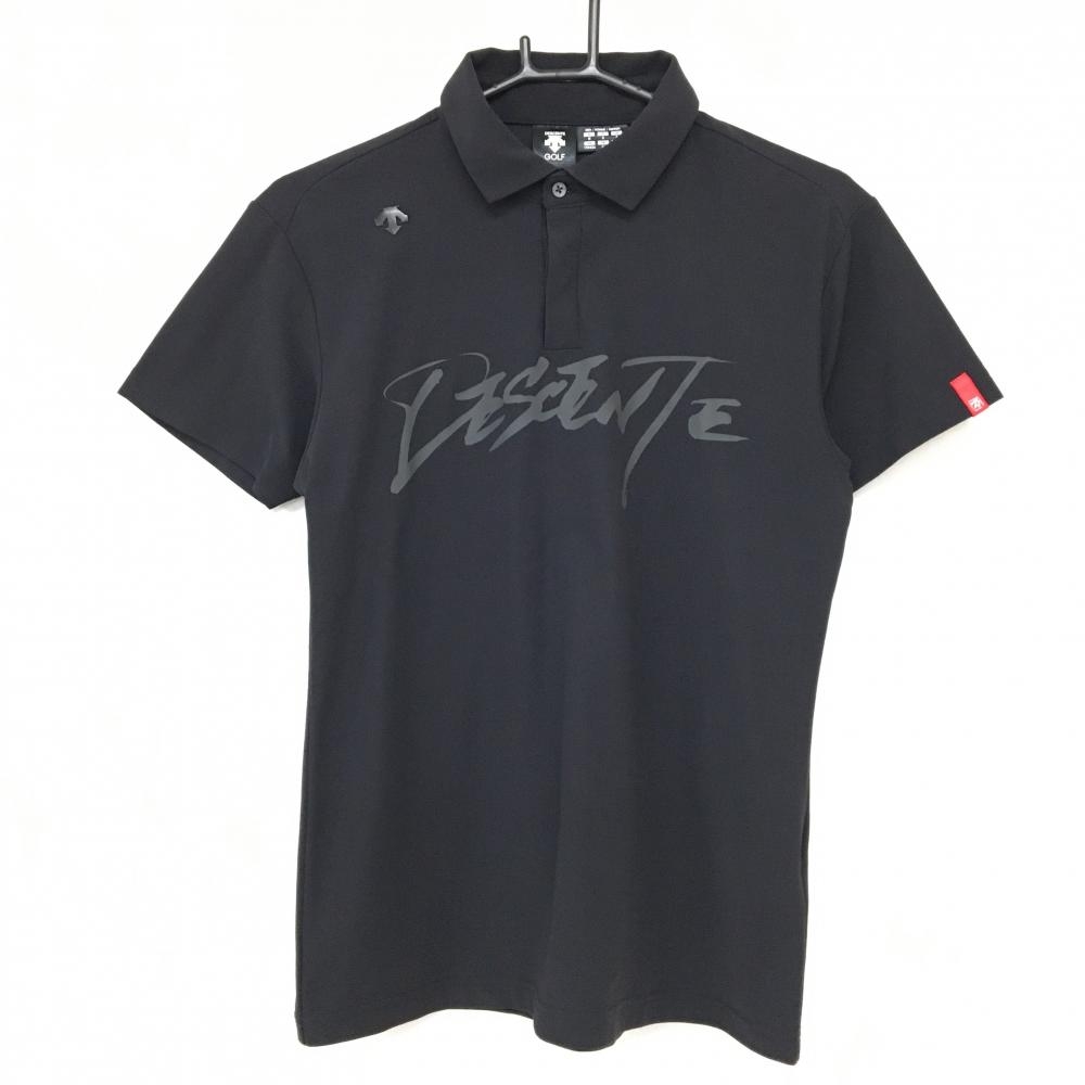 【美品】デサントゴルフ 半袖ポロシャツ 黒 中田英寿 ロゴグレー メンズ M ゴルフウェア DESCENTE