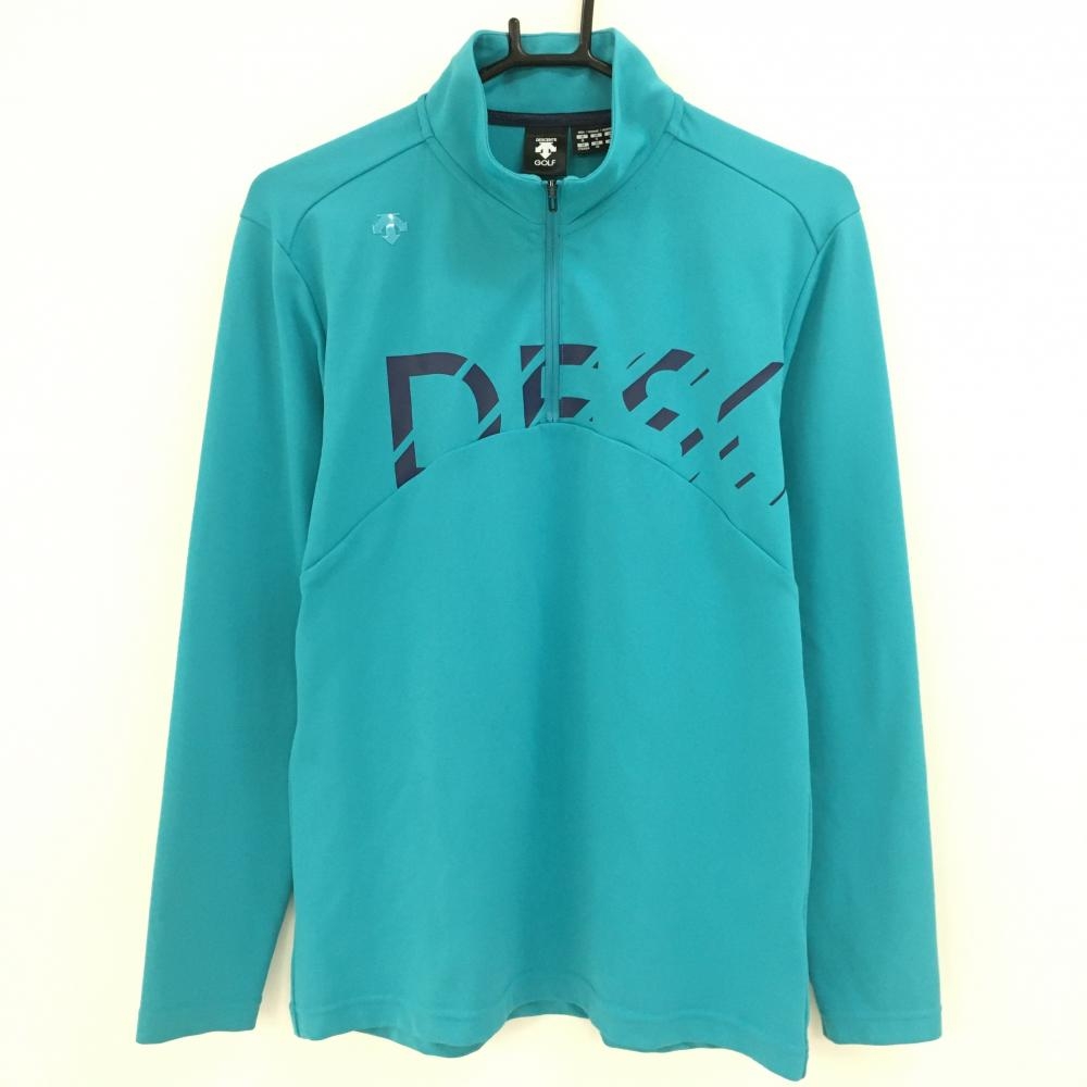 デサントゴルフ 長袖ポロシャツ ブルー系×ネイビー ハーフジップ 中田英寿 メンズ M ゴルフウェア DESCENTE