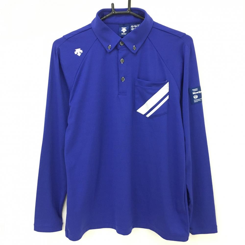 デサントゴルフ 長袖ポロシャツ ブルーパープル系 ボタンダウン 胸ポケット付 中田英寿 メンズ M ゴルフウェア DESCENTE