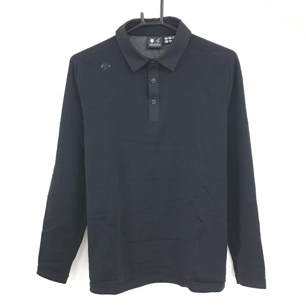 デサントゴルフ 長袖ポロシャツ 黒 裏起毛 肩ロゴ 中田英寿 メンズ M ゴルフウェア DESCENTE