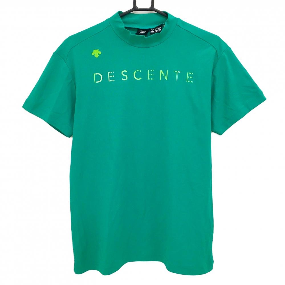 【超美品】デサントゴルフ 半袖ハイネックシャツ グリーン×ライトグリーン フロント・肩ロゴ 中田英寿 メンズ O ゴルフウェア DESCENTE