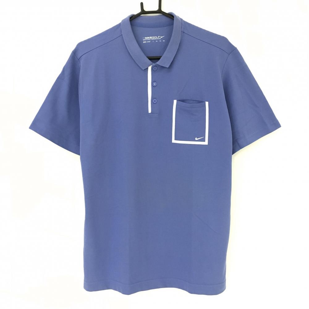 ナイキ 半袖ポロシャツ ブルー×白 胸ポケット DRI-FIT メンズ XXL ゴルフウェア NIKE