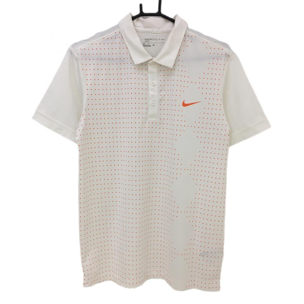【美品】ナイキ 半袖ポロシャツ 白×オレンジ ドット柄  メンズ M ゴルフウェア NIKE
