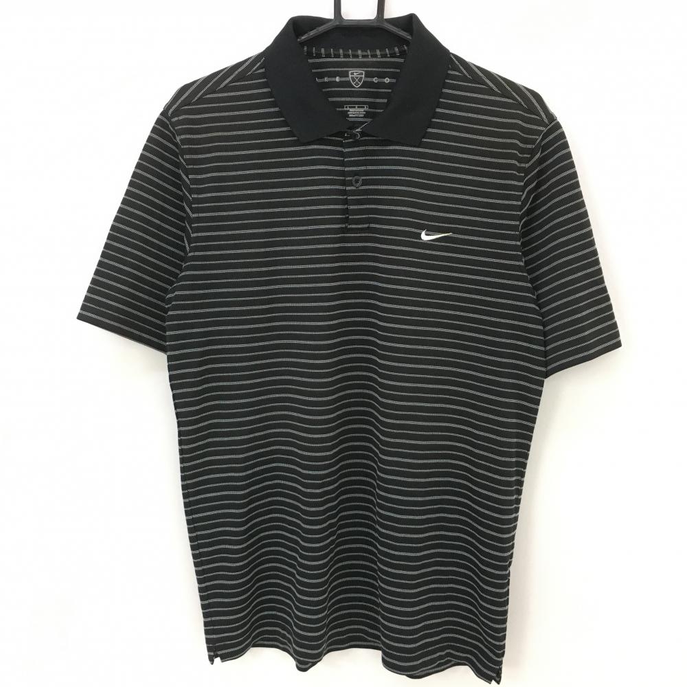 ナイキゴルフ 半袖ポロシャツ 黒×白 ボーダー柄 ロゴ刺しゅう  メンズ L G G ゴルフウェア NIKE 画像
