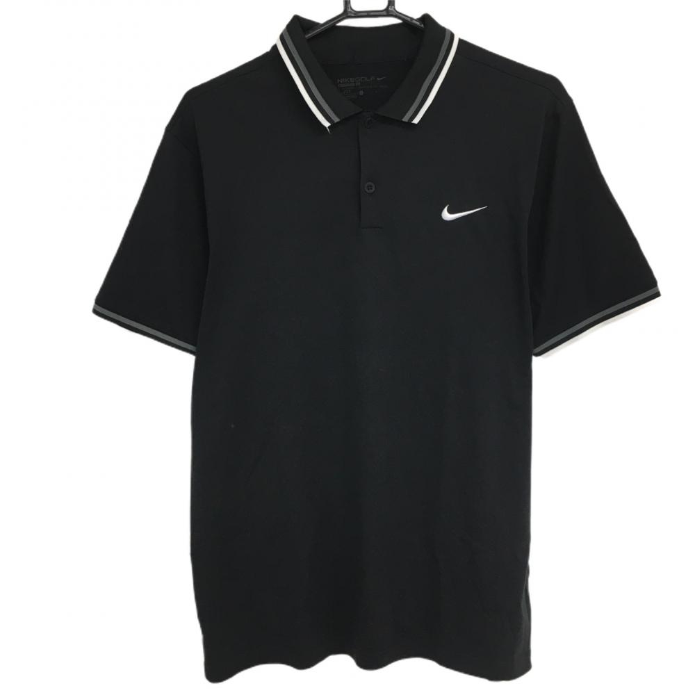 【美品】ナイキゴルフ 半袖ポロシャツ 黒×白 リブライン ロゴ刺しゅう  メンズ L ゴルフウェア NIKE 画像
