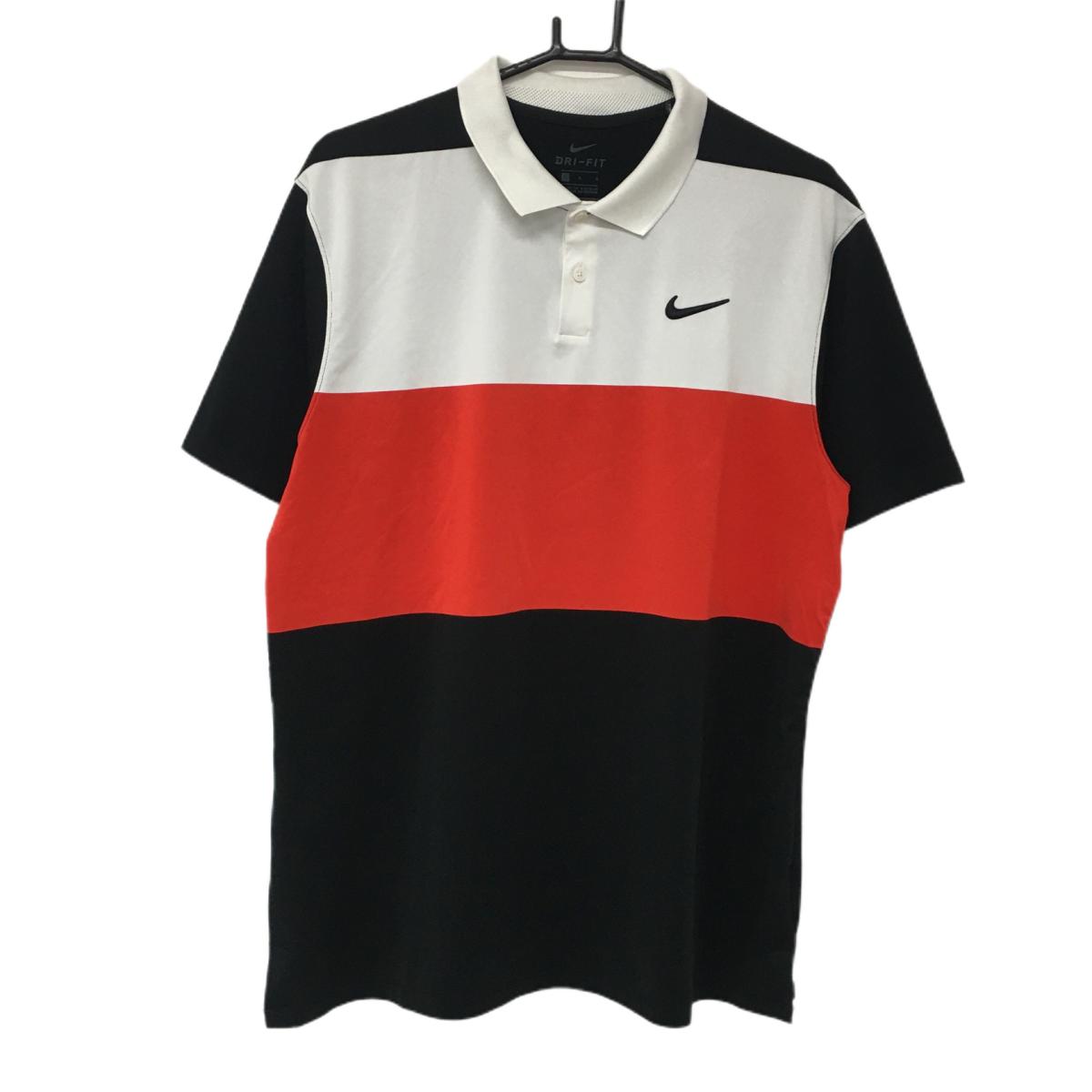 ナイキ 半袖ポロシャツ 黒×白 ロゴ刺しゅう DRI-FIT メンズ L ゴルフウェア NIKE