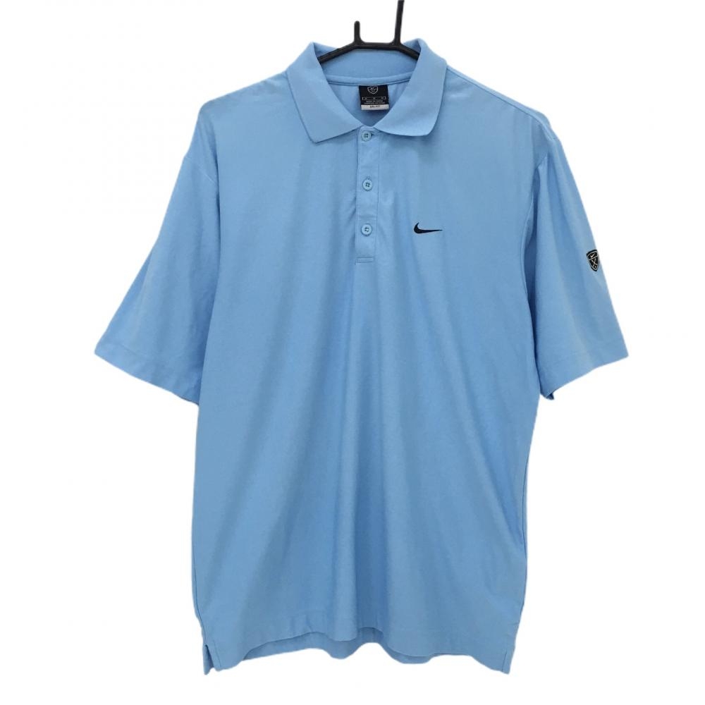 ナイキ 半袖ポロシャツ ライトブルー ロゴ黒 DRI-FIT メンズ M ゴルフウェア NIKE