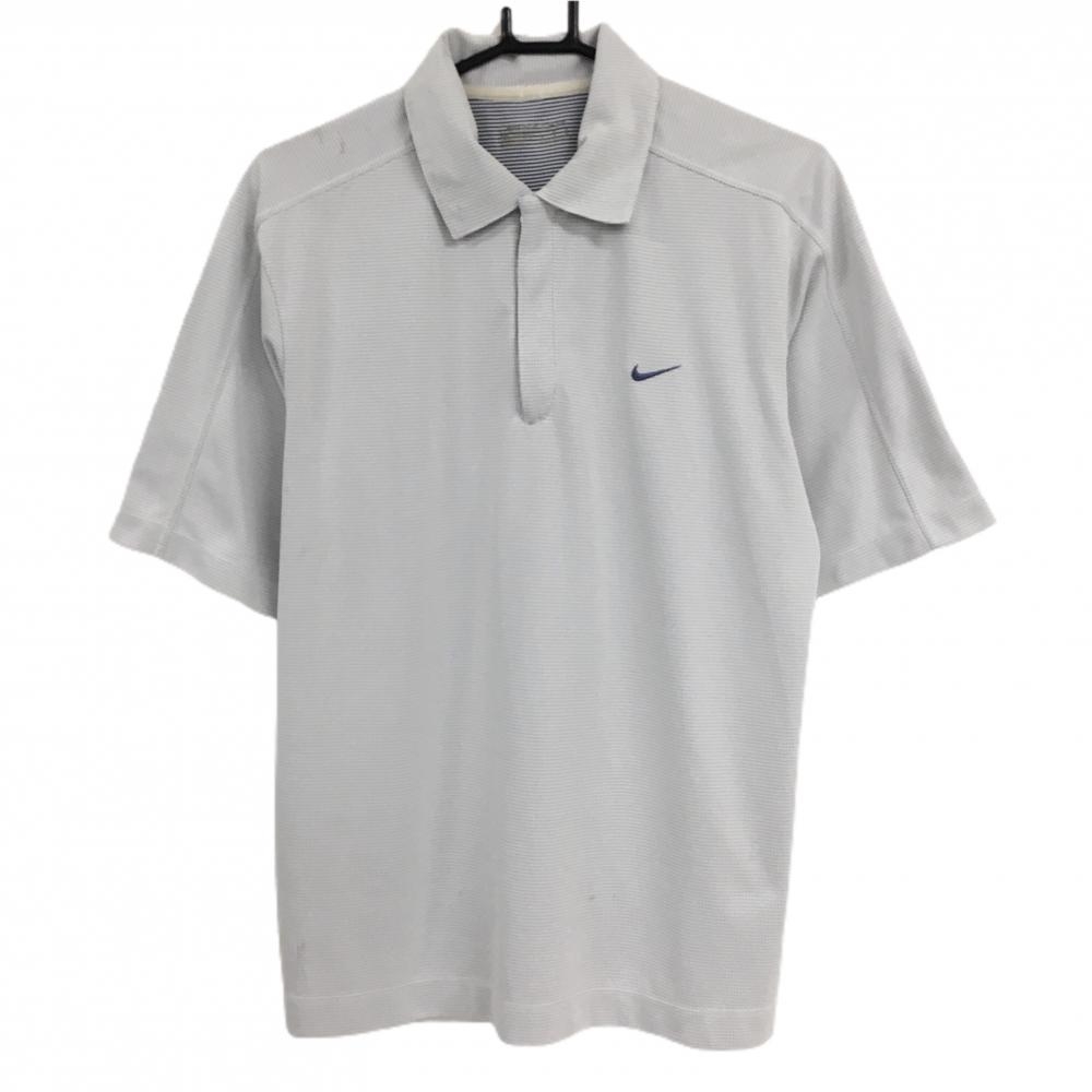 ナイキゴルフ 半袖ポロシャツ 白×グレーネイビー 総柄織生地 ハーフジップ メンズ L ゴルフウェア NIKE