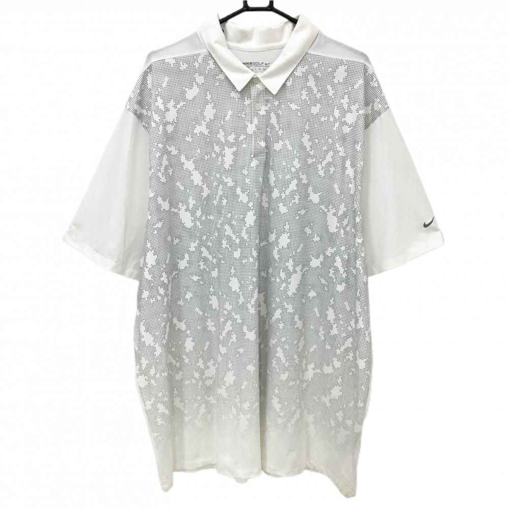 ナイキ 半袖ポロシャツ 白×グレー 前面総柄 DRY-FIT メンズ 3XL ゴルフウェア 大きいサイズ NIKE